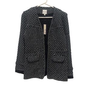 NEW‎ Nic+Zoe Knit Jacket Women XS Black Mix F221119 Metallic Fringe Tweed Blazer